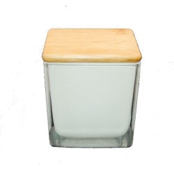 Glas 30 cl Vierkant Wit met Houten deksel